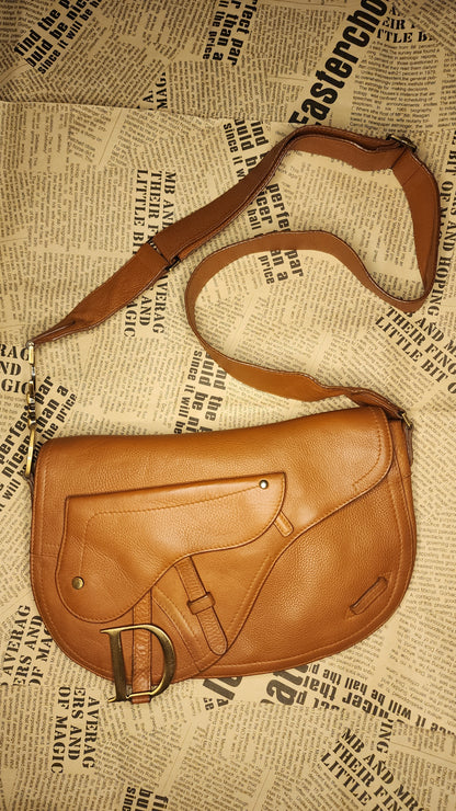 Christian Dior Saddle Bag Brown Leather Crossbody Shoulder Bag
