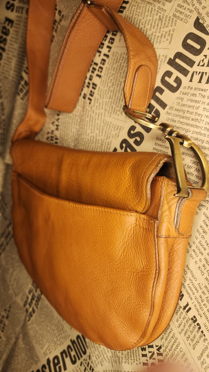 Christian Dior Saddle Bag Brown Leather Crossbody Shoulder Bag