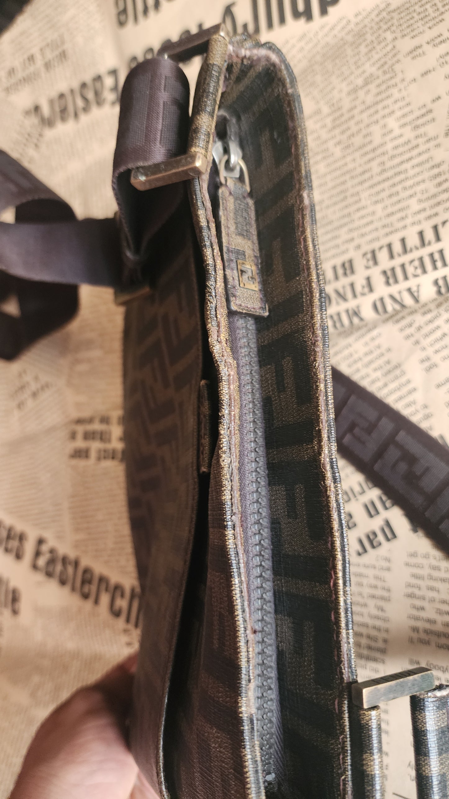 Fendi FF Zucca Messenger Bag 7VA207-UZD Brown Canvas Crossbody Authenticated